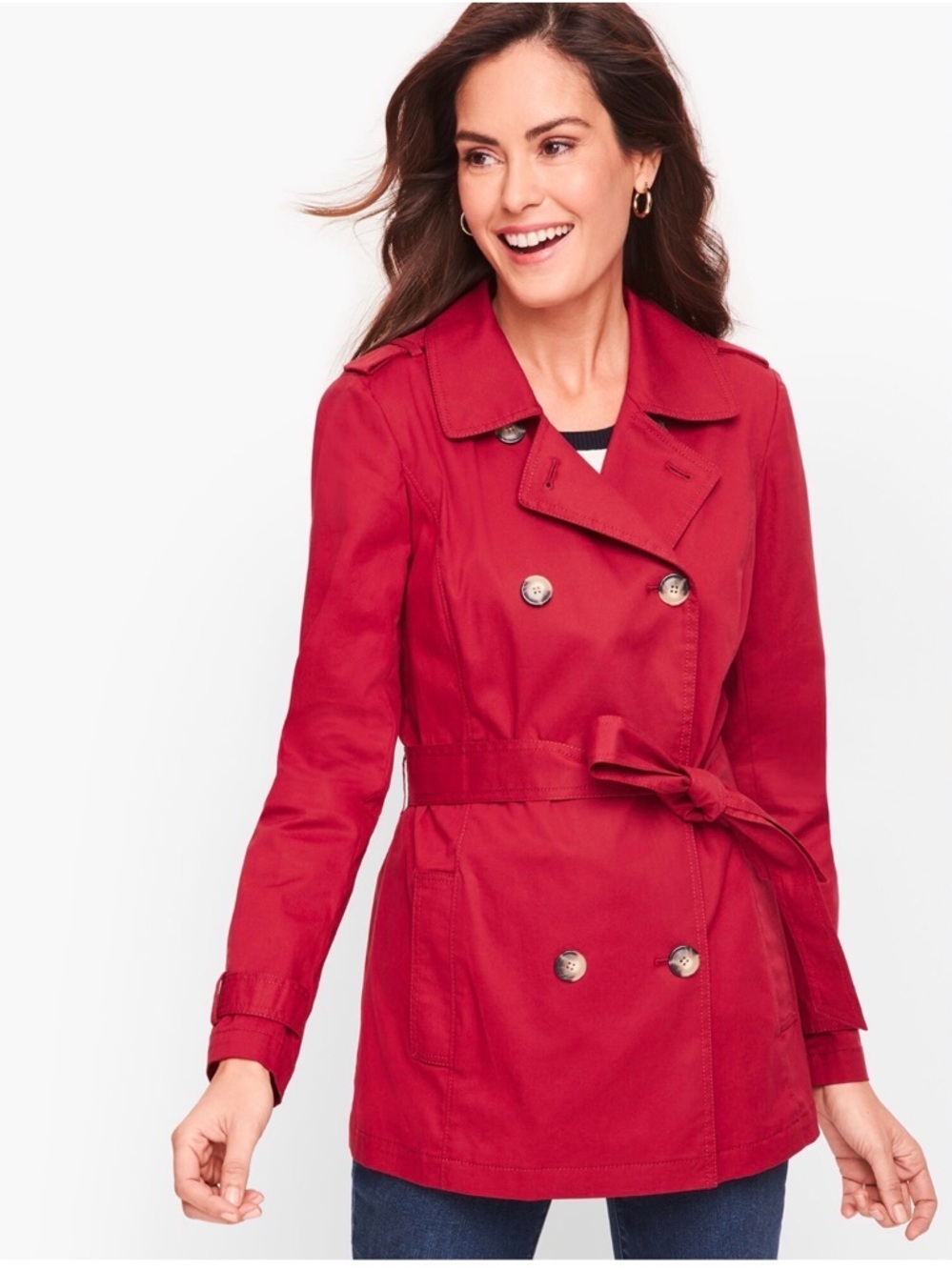 Talbots Red Cotton Lyocell Blend Pea Coat Womens Size Small Mini Trench Light